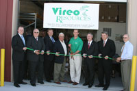 Vireo executives and state and local representatives cut ribbon during the Vireo Resources grand opening in Plattsmouth, Nebraska.