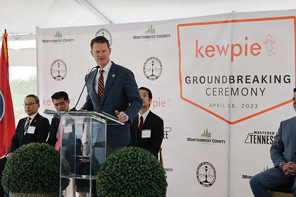 TNECD Commissioner Stuart C. McWhorter speaks at the Kewpie groundbreaking ceremony in Clarksville, TN, in April 2023. Photo provided by TNECD