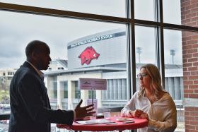 Supply chain management students at the University of Arkansas participate in a corporate engagement event prior to the spring 2020 career fair at the Sam M. Walton College of Business. Photo Courtesy of David Speer, Sam M. Walton College of Business.