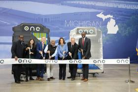 State and company leaders cut the ribbon at Our Next Energy’s new headquarters in Novi, Michigan in October 2022. Photo Courtesy of Michigan’s Executive Office of the Governor
