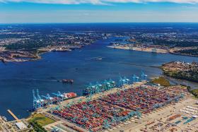 As the only East Coast port with authorization for 55-foot channels, The Port of Virginia boasts no height restrictions and contains double-stack rail service with two Class I railroads, enabling it to transport cargo to 75 percent of the U.S. population within 48 hours. Photo Courtesy of Virginia Port Authority