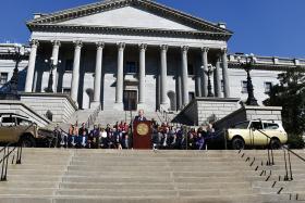 Scout Motors President and CEO, Scott Keogh, speaking at the South Carolina State House for the company’s bill signing March 20, 2023. Photo Courtesy of S.C. Commerce 