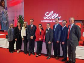 Texas Economic Development & Tourism Office’s Executive Director Adriana Cruz (fifth from left) at Eli Lilly and Company’s announcement of a $6.5 billion active pharmaceutical ingredient (API) manufacturing facility in Harris County. 