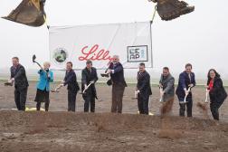 Gov. Holcomb, Sec. Chambers and Eli Lilly CEO Dave Ricks break ground on the company’s $3.7 billion investment at Indiana’s first state-led megasite, LEAP Innovation Park in Boone County. The company’s investment, which marks its largest-ever manufacturing investment at a single location, will expand Eli Lilly’s pharmaceutical production and play a key role in bringing the next generation of therapeutic modalities to patients globally. Photo Courtesy of IEDC