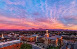 Historic downtown Bedford, Virginia courthouse at sunset with the Blue Ridge Mountains in the background. Historic downtown Bedford, Virginia courthouse at sunset with the Blue Ridge Mountains in the background.
