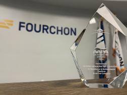 Clear glass AAPA Lighthouse Award 2024 presented to the Greater Lafourche Port Commission for excellence in environmental practices in the small port category, with the Fourchon logo in the background. Clear glass AAPA Lighthouse Award 2024 presented to the Greater Lafourche Port Commission for excellence in environmental practices in the small port category, with the Fourchon logo in the background.