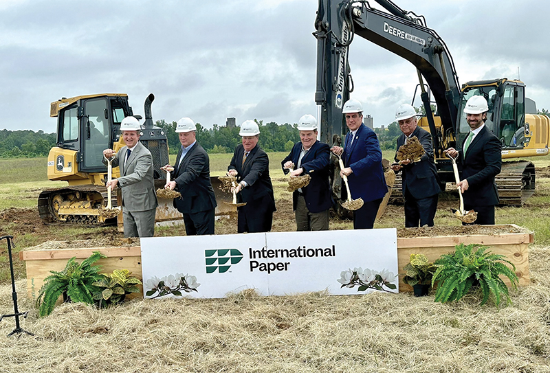 Governor Reeves, local officials and company representatives participate in a groundbreaking ceremony for International Paper's new $225 million sustainable packaging facility in Brandon, marking a significant investment in Mississippi's manufacturing industry.